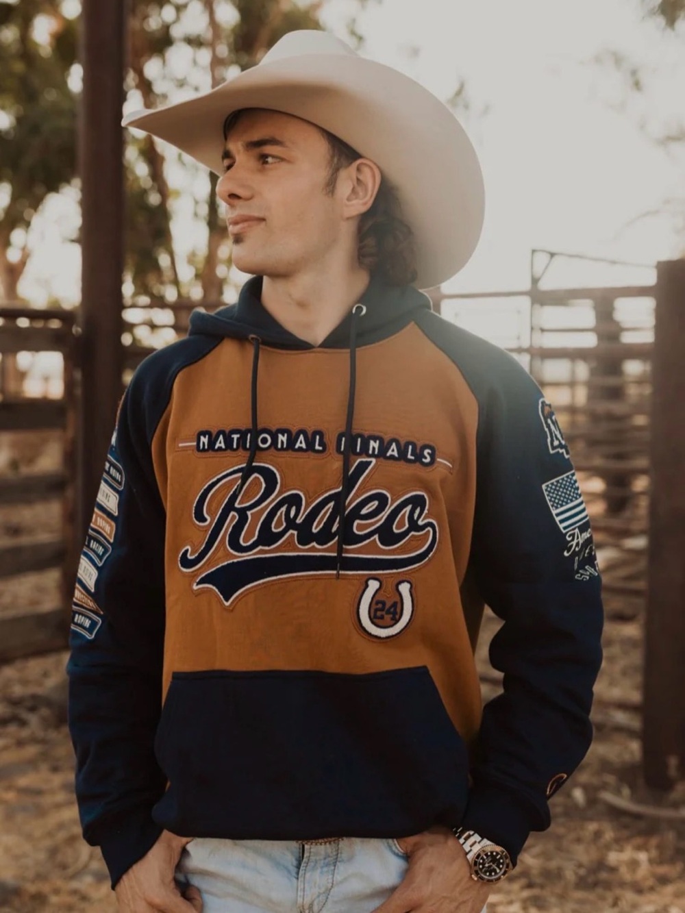 Rodeo Quincy National Finals Unisex  Hoodie - Navy & Brown